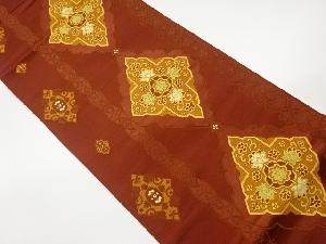 抽象菱に花唐草模様織出し袋帯